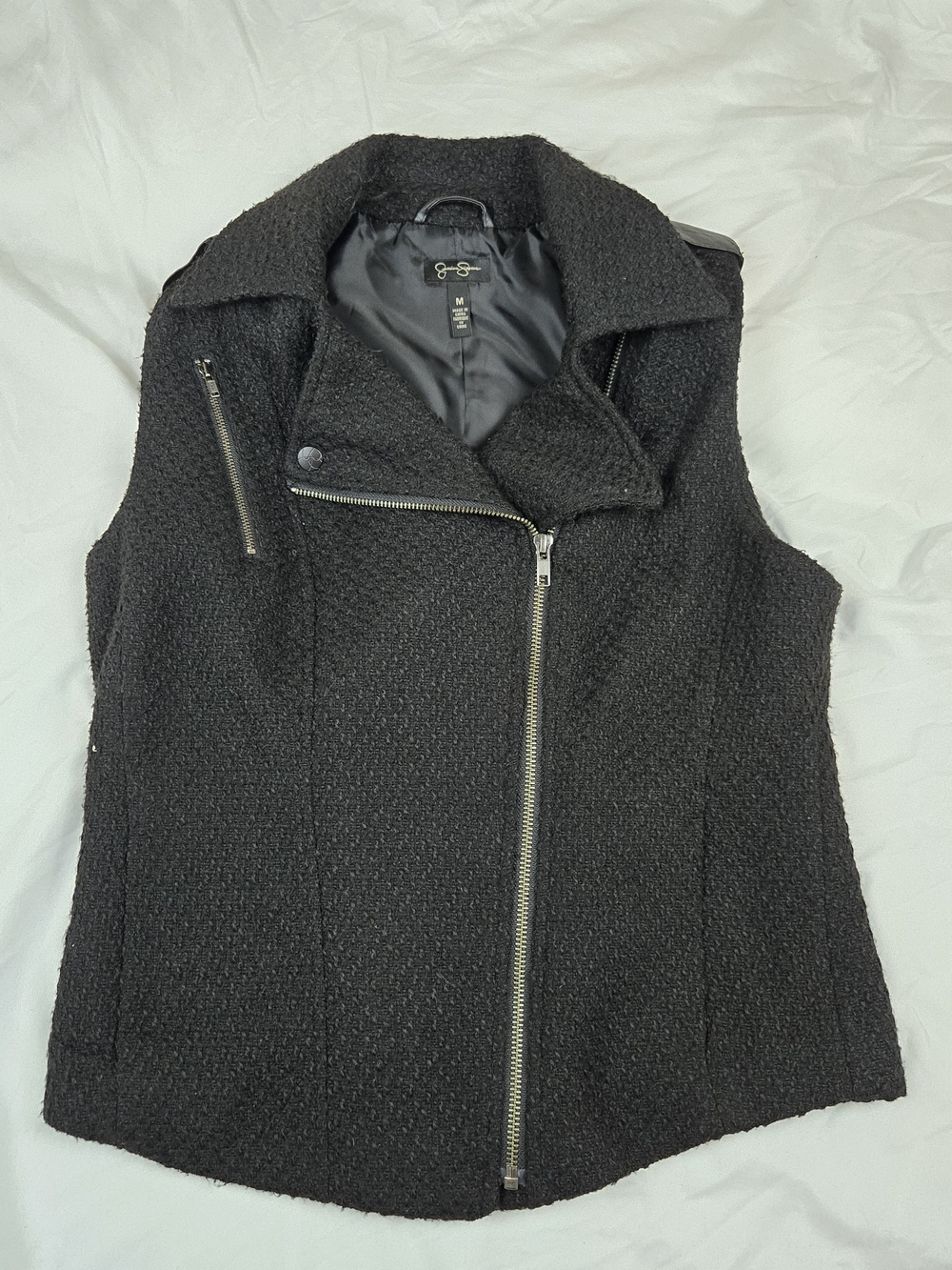 Jessica Simpson Jamie Moto Vest Women's Medium Black Bouclรฉ Asymmetrical Zip